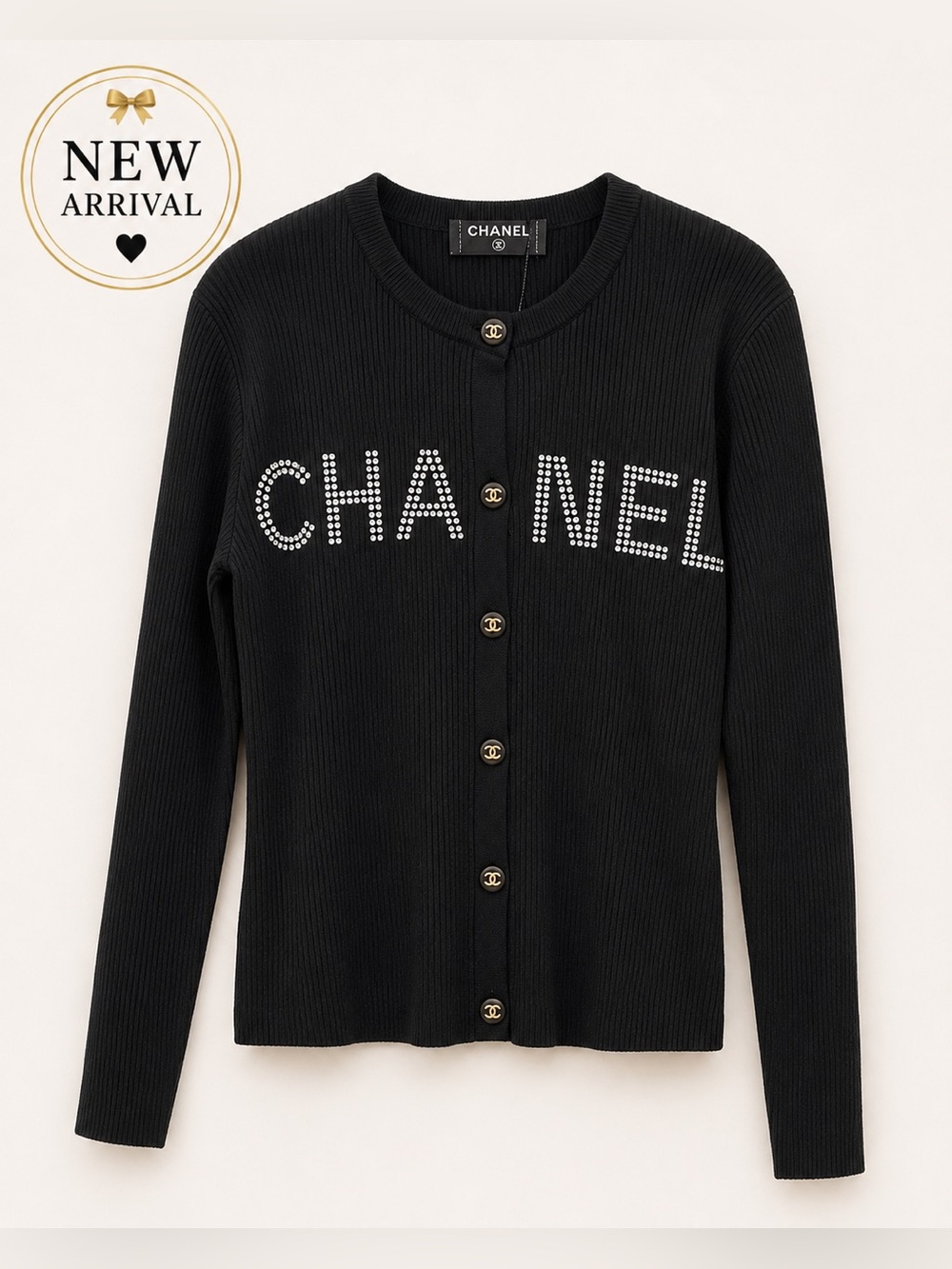 🖤 Women’s Black Ribbed Crystal Logo Cardigan 🖤
